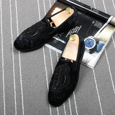 Men Velvet Embroidery Note Party Dress Stage Smoking Flats Loafers  -  GeraldBlack.com