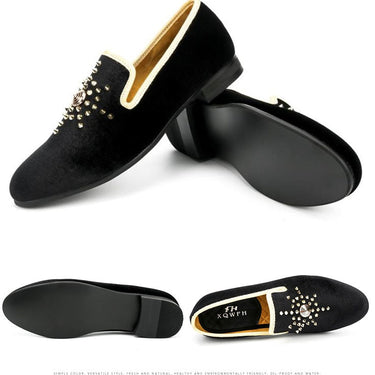Men Velvet Gold Top and Metal Toe Wedding Party Slip On Loafers Shoes  -  GeraldBlack.com