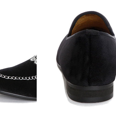 Men Velvet Loafers Big Size Slip-on Shoes Embroidered Black Slippers  -  GeraldBlack.com