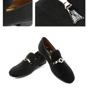 Men Velvet Party Slip On Wedding European and American Style Gold Buckle Loafers Shoes  -  GeraldBlack.com