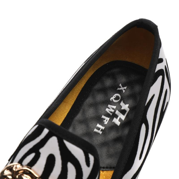 Men Wedding Shoes Gold Horse Buckle And Zebra Print Leather Loafers Fashionable Nightclub Party Shoes  -  GeraldBlack.com
