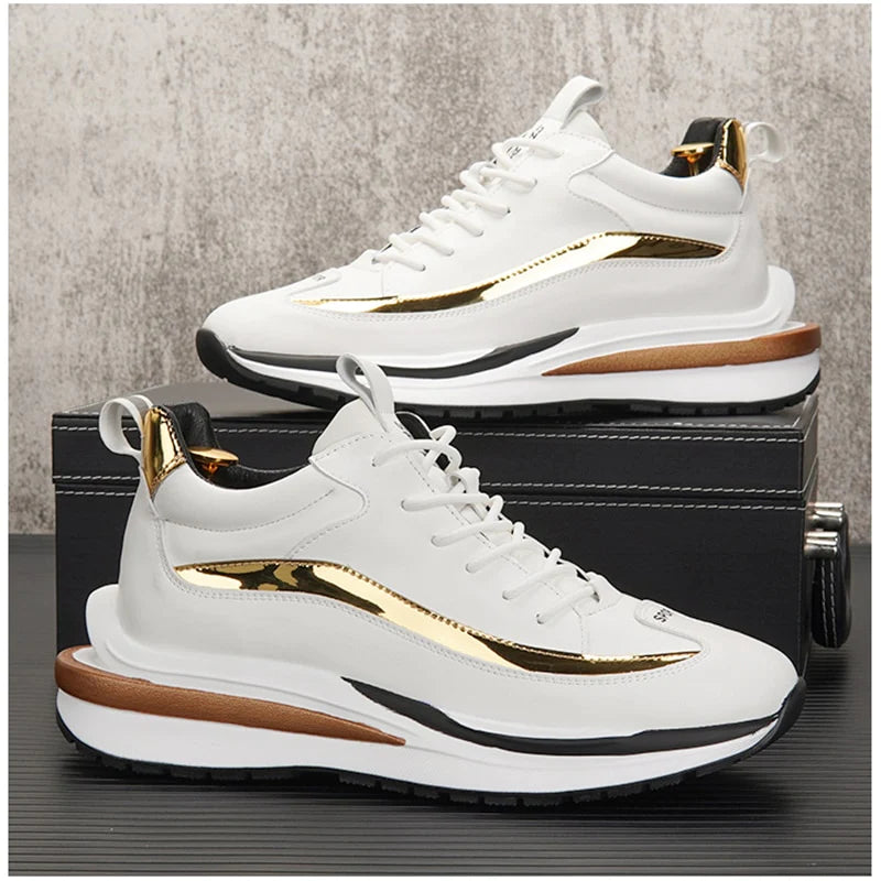 Men White Thick Bottom Lace Up Flats Walking Sneakers Zapatillas Hombre A6  -  GeraldBlack.com
