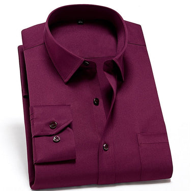Mens Classic Standard-fit Non Iron Stretch Social Shirt Single Patch Pocket Long Sleeve Formal  -  GeraldBlack.com