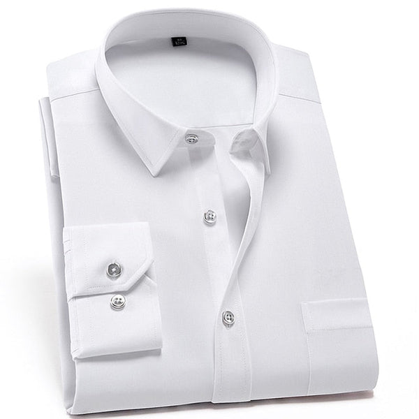 Mens Classic Standard-fit Non Iron Stretch Social Shirt Single Patch Pocket Long Sleeve Formal  -  GeraldBlack.com