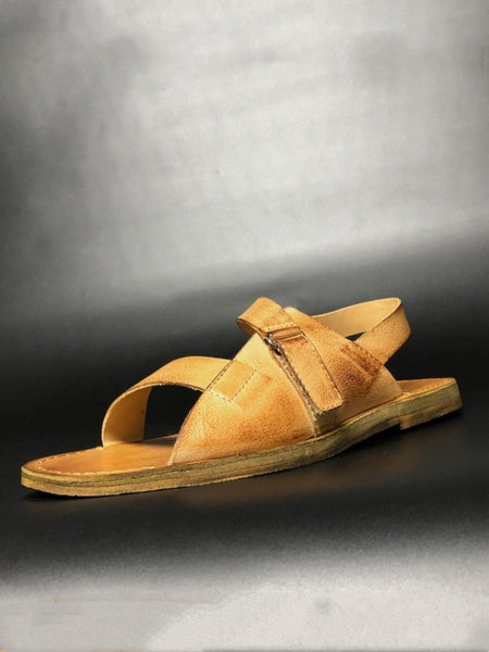 Mens Cowhide Genuine Leather Vintage Roman Hook Loop Casual Summer Designer Beach Sandals  -  GeraldBlack.com