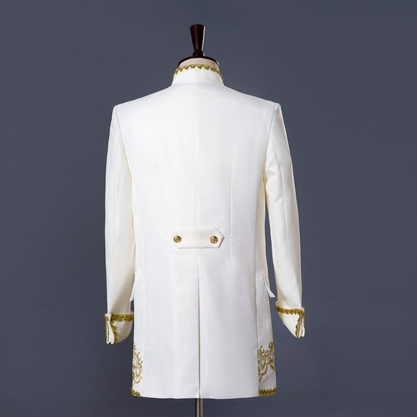 Mens England Style Tuxedo Suit Classic White Palace Blazer Men Longline Prom Stage Party Singer 3 Piece Dress Suits  -  GeraldBlack.com