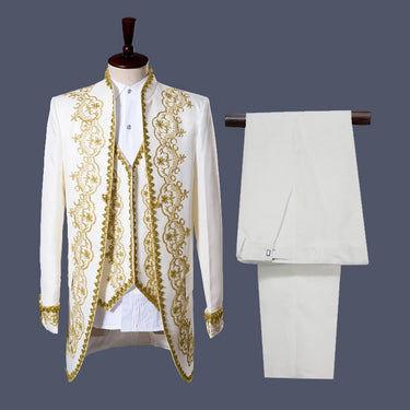 Mens England Style Tuxedo Suit Classic White Palace Blazer Men Longline Prom Stage Party Singer 3 Piece Dress Suits  -  GeraldBlack.com