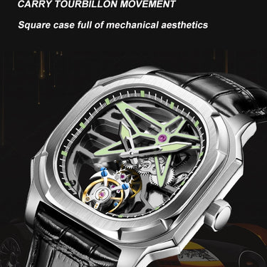 Mens Real Tourbillon Mechanical Sports Waterproof Skeleton Luxury Watch for Men Movement Luminous Diamond  -  GeraldBlack.com
