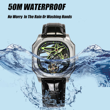 Mens Real Tourbillon Mechanical Sports Waterproof Skeleton Luxury Watch for Men Movement Luminous Diamond  -  GeraldBlack.com