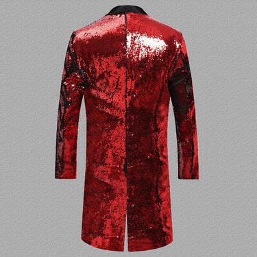 Mens Red Embellished Sequin Blazer Glittle Long Mens Blazer Suit Jacket Shawl Collar Stage Party Singer DJ Club Costume  -  GeraldBlack.com