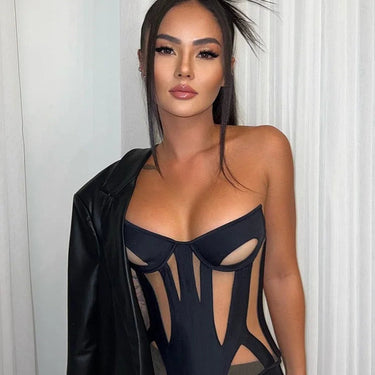 Mesh Patchwork Corset Tops Women Sexy See Through Summer Trend Party Clubwear Wild Wrapped Strapless Skinny Vest  -  GeraldBlack.com
