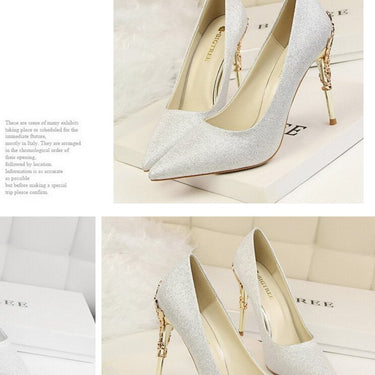 Metal Carved High Heels Pointed Toe Thin Heel Fashion Party Pumps for Women  -  GeraldBlack.com