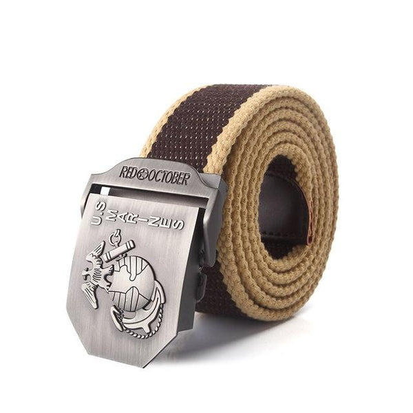 Military Army Tactical Men's Canvas Belt with U.S Marines Alloy Buckle - SolaceConnect.com