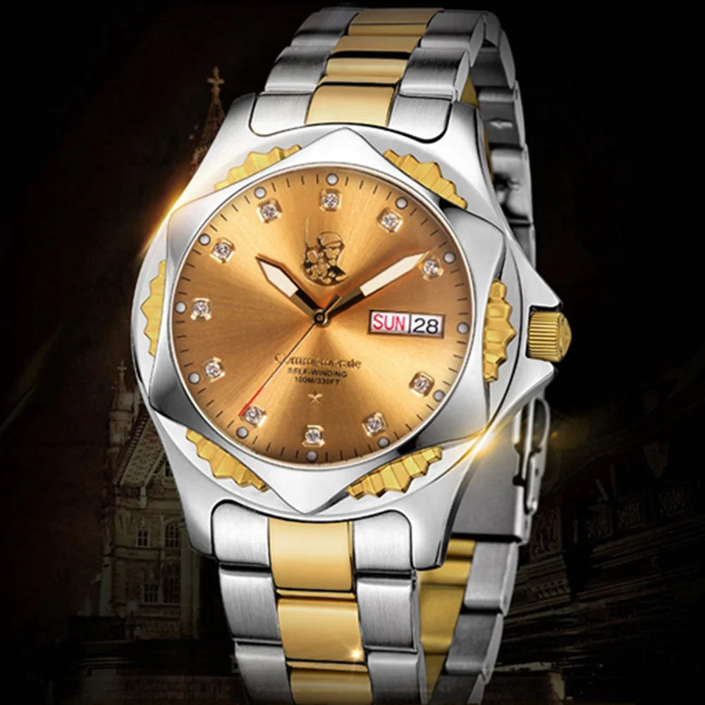Military Automatic Watches Men's Mechanical Watch Sports Golden Stainless Steel Luminous  -  GeraldBlack.com