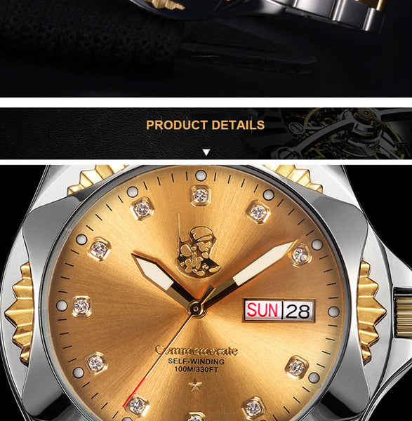 Military Automatic Watches Men's Mechanical Watch Sports Golden Stainless Steel Luminous  -  GeraldBlack.com