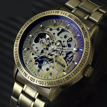 Military Fashion Men's Mechanical Skeleton Dial Stainless Steel Strap Watch  -  GeraldBlack.com