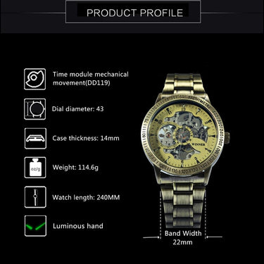 Military Fashion Men's Mechanical Skeleton Dial Stainless Steel Strap Watch - SolaceConnect.com