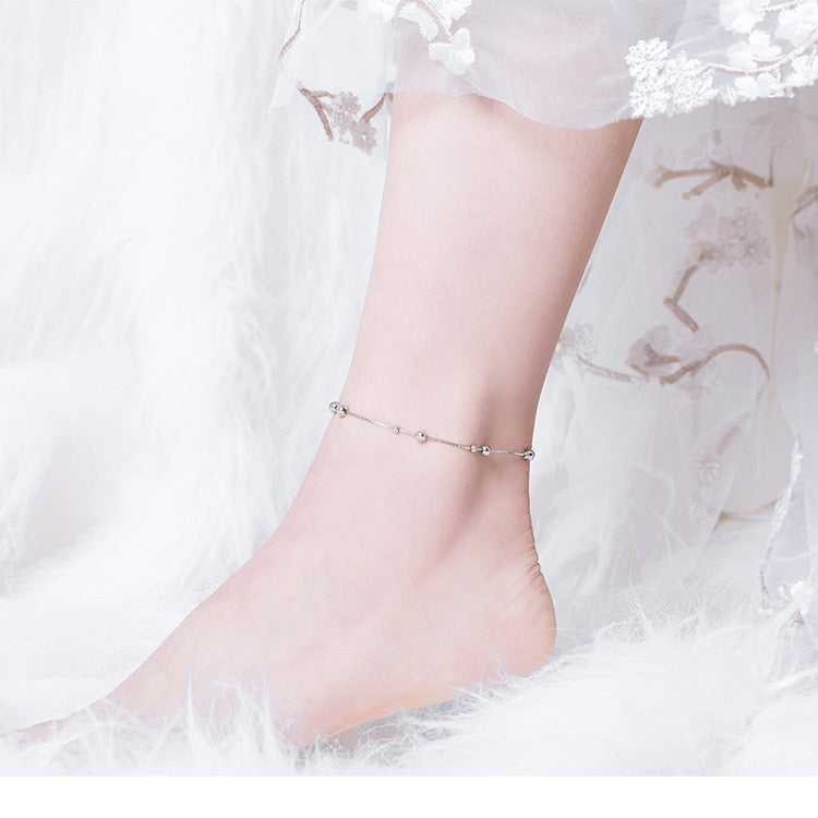 Minimalist Round Beads Anklet Sterling Silver Chian Bracelet for Leg Female Foot Jewelry For Women Leg Chain SCT005  -  GeraldBlack.com