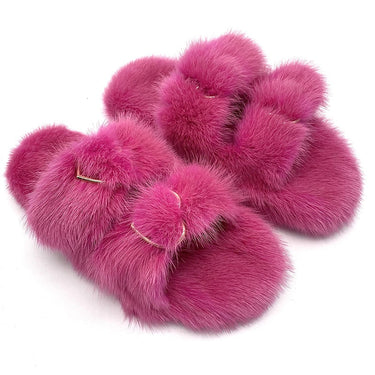 Mink Fur Slides Woman Designer Luxury Fluffy Flats Slippers Ladies Real Fur Outdoor Slippers Flip Flops For Women Sandals Shoes  -  GeraldBlack.com