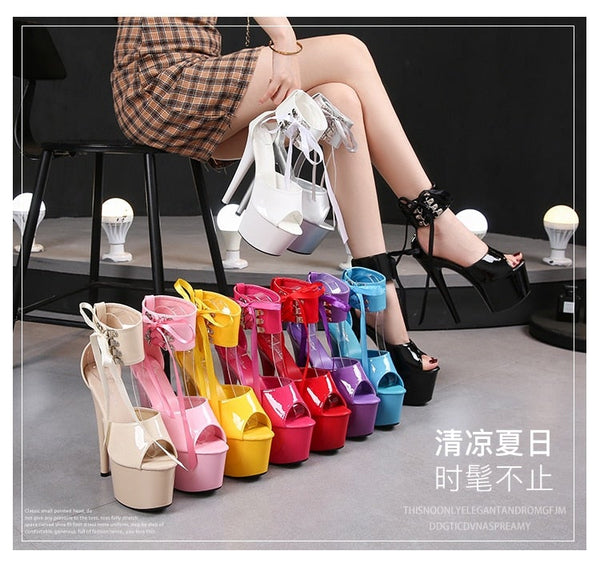 Mixed Colors Pattern Ankle Strap High Heel Open-Toe Women's Summer Sandals  -  GeraldBlack.com