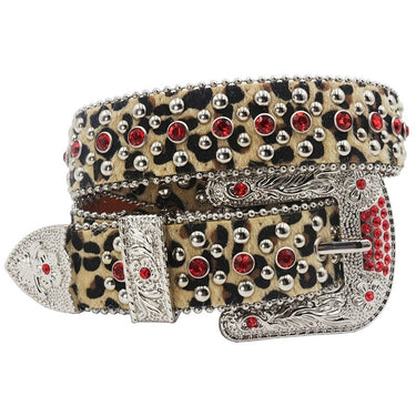 MM Leopard Color Unisex Rhinestones Belt For Jean Western Cowgirl Cowboy Crystal Pin Buckle  Diamond Studded Belt  -  GeraldBlack.com
