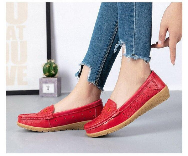 Moccasins Summer Women's Genuine Leather Slip-on Cut Outs Flats Loafers - SolaceConnect.com