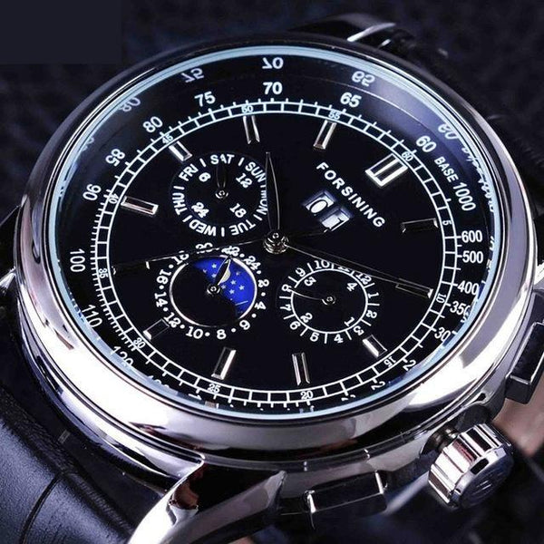 Moon Phase Shanghai Movement Rose Gold Case Genuine Leather Watch  -  GeraldBlack.com