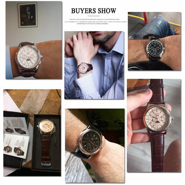 Moon Phase Shanghai Movement Rose Gold Case Genuine Leather Watch - SolaceConnect.com