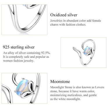Moonstone Adjustable Ring 925 Sterling Silver Fox Shape Design Silver Ring for Women Unique Fine Jewelry Gift  -  GeraldBlack.com
