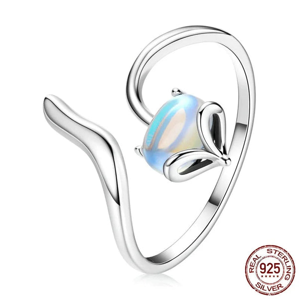 Moonstone Adjustable Ring 925 Sterling Silver Fox Shape Design Silver Ring for Women Unique Fine Jewelry Gift  -  GeraldBlack.com