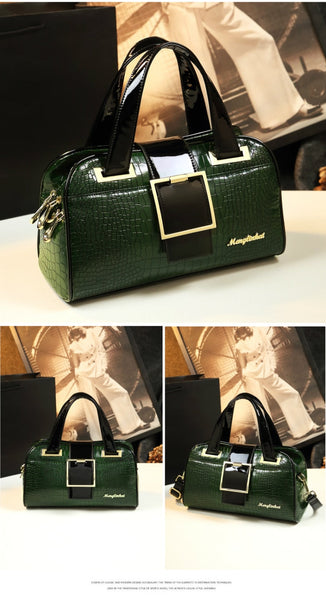 Mother Fashion Women Middle Aged Leather Crocodile Pattern Portable Boston Handbag Shoulder Messenger Bags  -  GeraldBlack.com