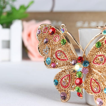 Multi-Color Butterfly Crystal Rhinestone Charm Pendant Purse Key Ring Chain - SolaceConnect.com