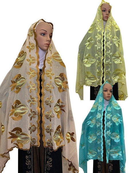 Muslim Women's Scarf Hijab Dubai African Headscarf Prayer Hats Embroidery Big Beautiful Lace Shaws - SolaceConnect.com