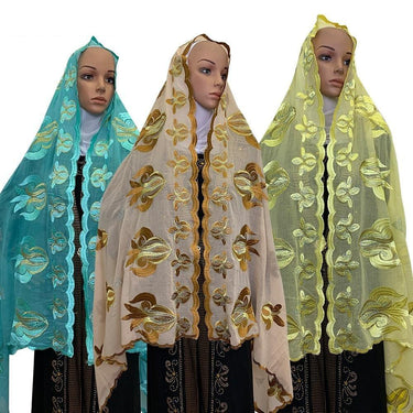 Muslim Women's Big Embroidered Lace Prayer Hijab Scarf Headscarf Scarves  -  GeraldBlack.com