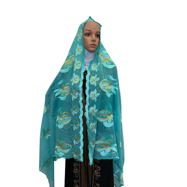 Muslim Women's Big Embroidered Lace Prayer Hijab Scarf Headscarf Scarves  -  GeraldBlack.com