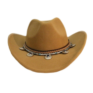 National Style Pendant Band Parent Child Kid Child Wool Wide Brim Cowboy Western Cowgirl Bowler Cap 54 57 61 cm  -  GeraldBlack.com