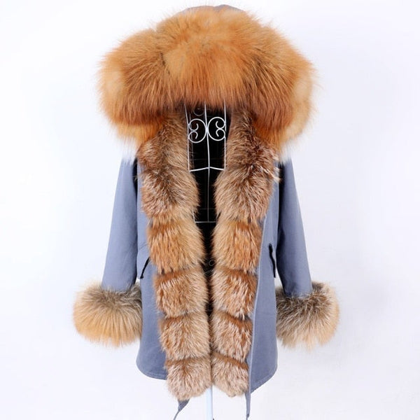 Natural Fur Collar Hooded Long-Sleeved Thick Warm Winter Jacket for Women  -  GeraldBlack.com