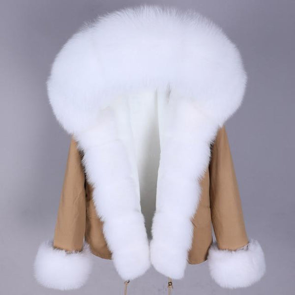 Natural Raccoon Fox Fur Coat Thick Warm Full Sleeve Zipper Jacket with Hood  -  GeraldBlack.com