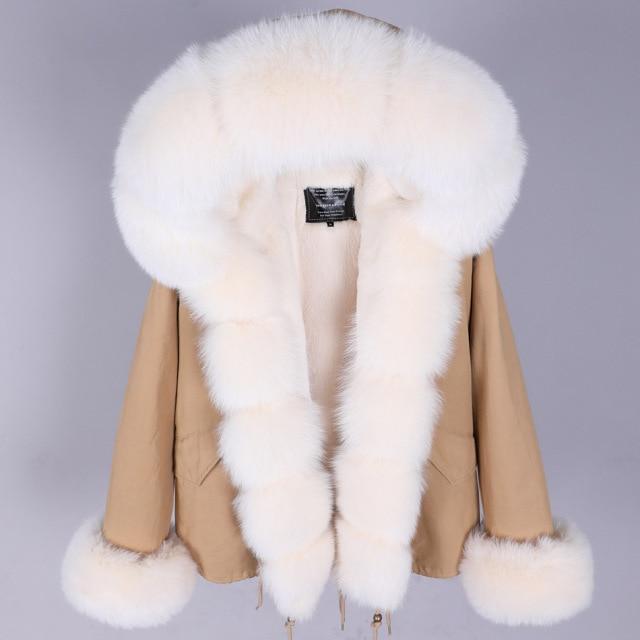 Natural Raccoon Fox Fur Short Winter Jacket Thick Warm Hood Parka for Women  -  GeraldBlack.com