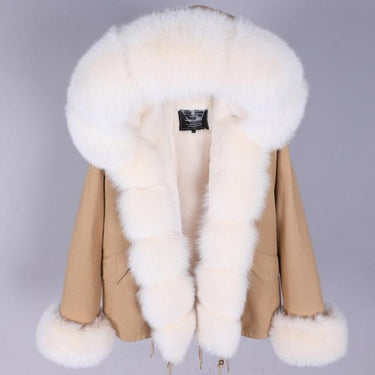 Natural Raccoon Fox Fur Short Winter Jacket Thick Warm Hood Parka for Women  -  GeraldBlack.com