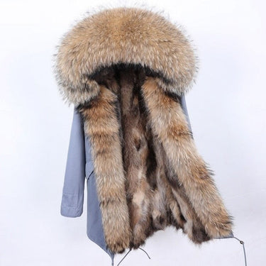 Natural Raccoon Fur Collar Full Sleeved Long Winter Jacket for Women  -  GeraldBlack.com