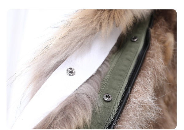 Natural Raccoon Fur Collar Hooded Long Thick Winter Jacket for Women  -  GeraldBlack.com