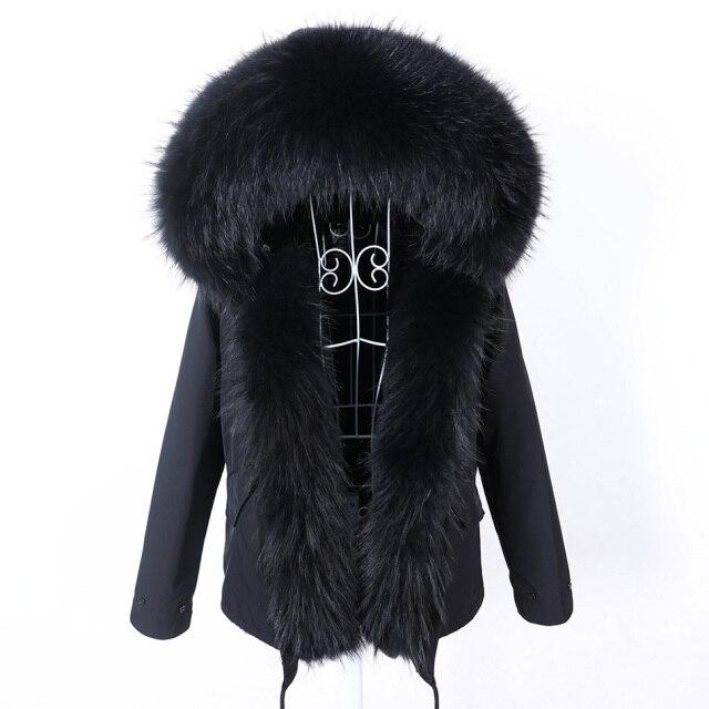 Natural Racoon Fur Collared Full Sleeves Winter Hooded Jacket for Women  -  GeraldBlack.com