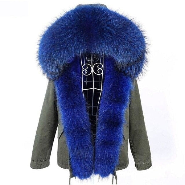Natural Racoon Fur Collared Full Sleeves Winter Hooded Parka Jacket for Women  -  GeraldBlack.com