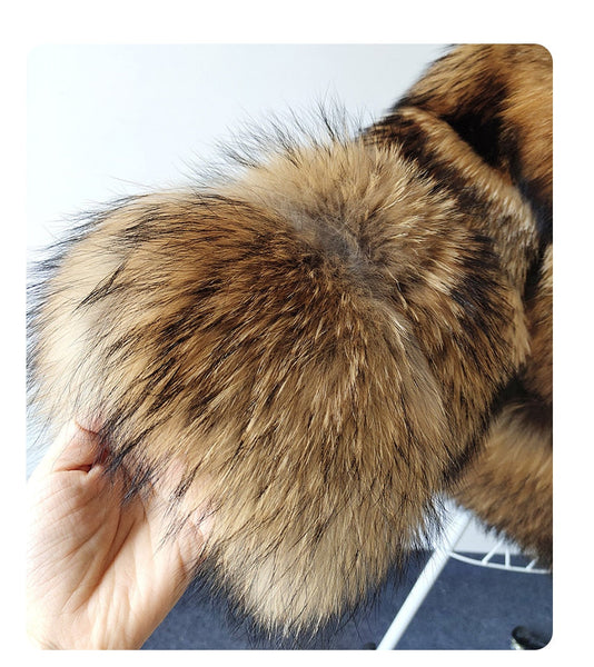 Natural Real raccoon fur jackets hooded coat Super hot Women's winter Fashion Luxury large size clothing  -  GeraldBlack.com