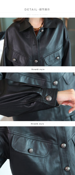 Natural Sheepskin Leather Short Full Sleeves Casual Jacket for Women - SolaceConnect.com