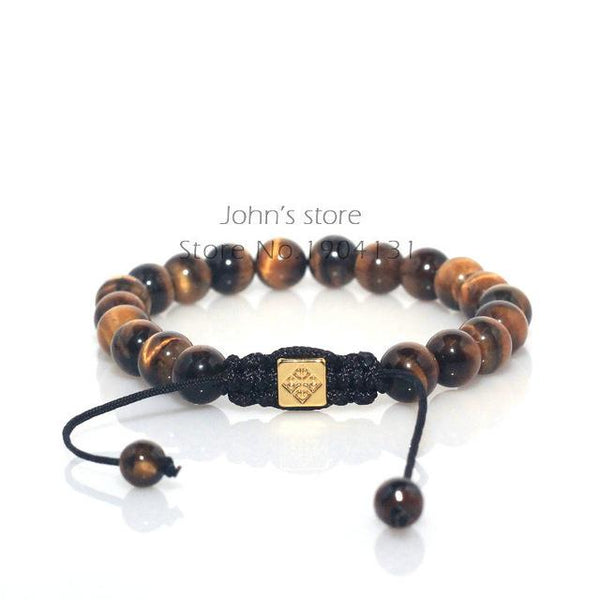 Natural Stone Tiger Eye Beaded Braided Shamballa Bracelet for Men - SolaceConnect.com