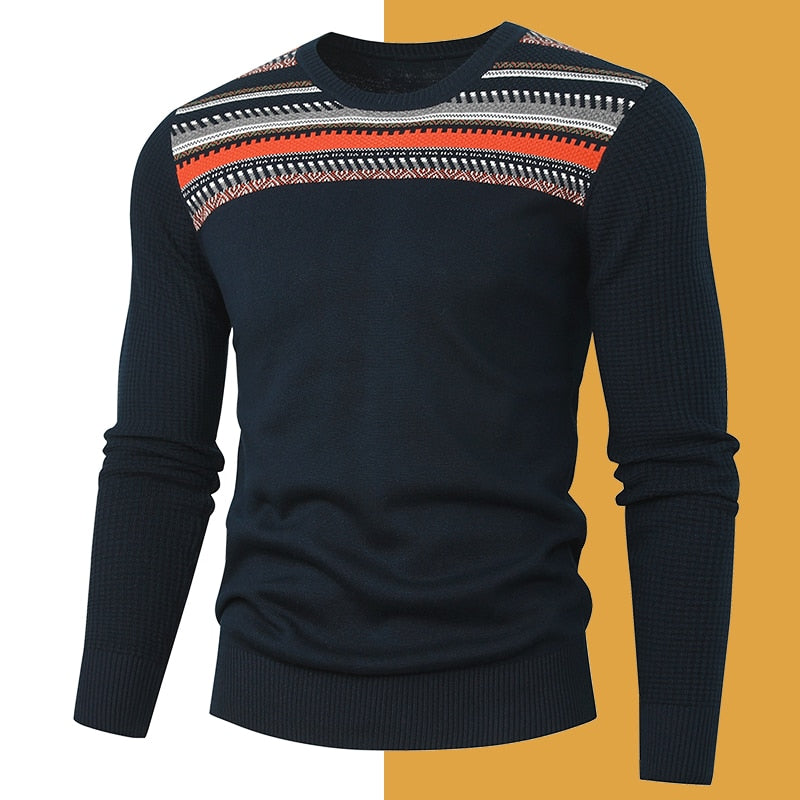 Navy-2119 Men's Pullover Sweater Fashion Soft Autumn Slim Sweater Jersey Knitwear Winter Jumper Tops Sweatshirt Plus Size  -  GeraldBlack.com