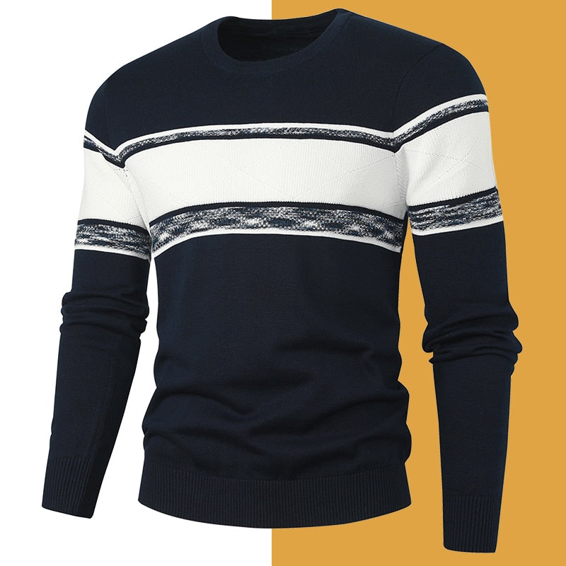 Navy-2124 Men's Pullover Sweater Fashion Soft Autumn Slim Sweater Jersey Knitwear Winter Jumper Tops Sweatshirt Plus Size  -  GeraldBlack.com