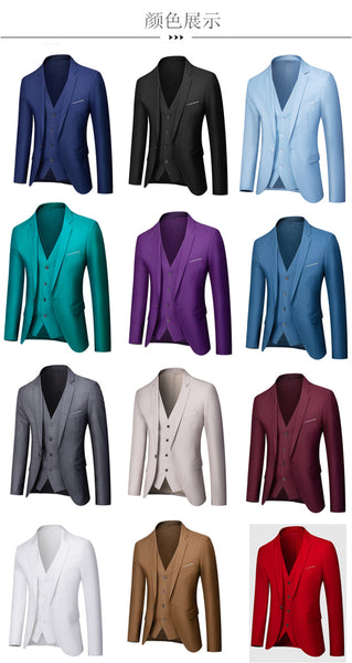 Navy Blue Classic Business Slim Single-button Three Piece Suit for Men  -  GeraldBlack.com